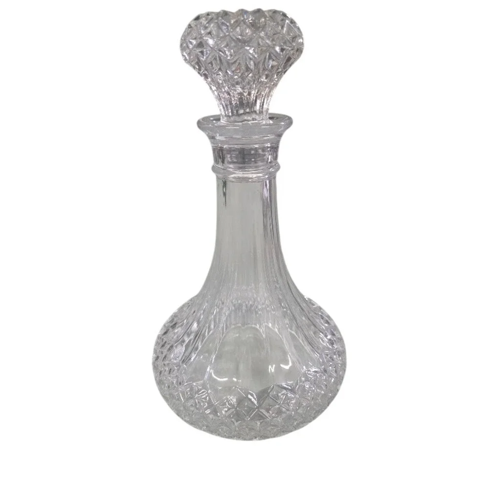Vintage  Crystal D'Arques Wine Decanter with Stopper Diamond Pattern 9.5 Inch